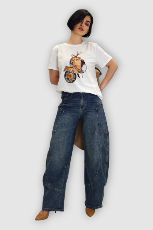 Plave trendi barrel traperice Mavi sa smeđim efektom