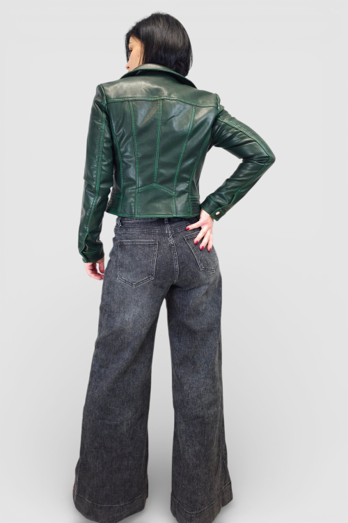 Crne trendi wide leg traperice Meadow s ispranim efektom