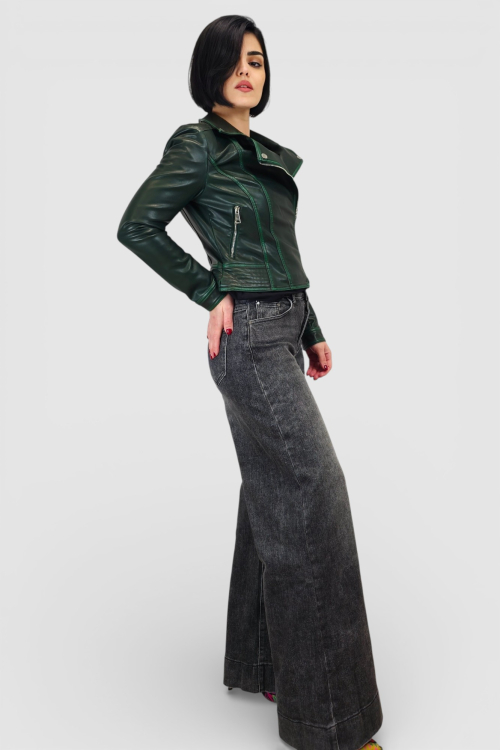 Crne trendi wide leg traperice Meadow s ispranim efektom