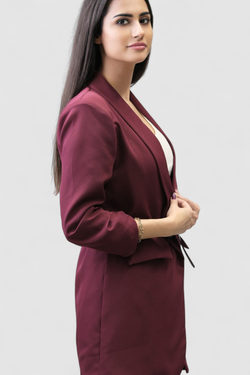 Ženski bordo dugi sako Casey s remenom