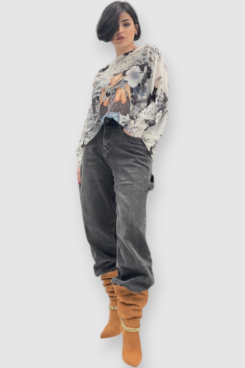 Ženska končana majica dugih rukava Faye sa printom žene