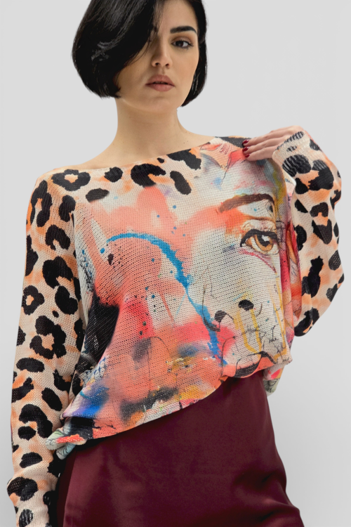 Ženska končana majica dugih rukava Faye sa printom oka