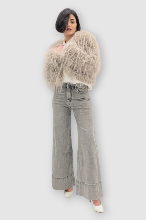 Sive isprane traperice wide leg kroja sa širokim porubom Lisette