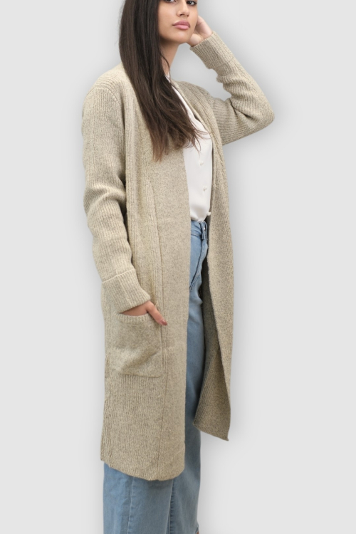 Ženski bež dugi kardigan Delphinia