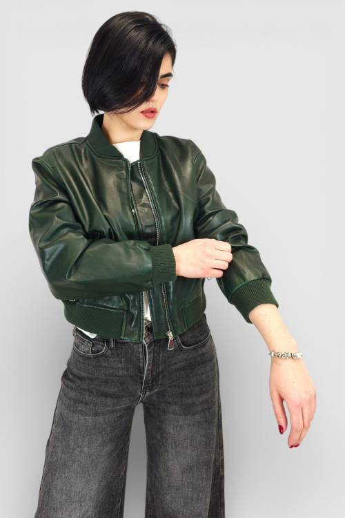 Ženska tamno zelena kožna jakna Isabelle
