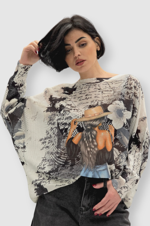 Ženska končana majica dugih rukava Faye sa printom žene