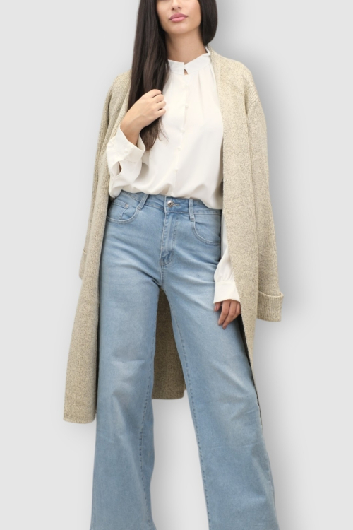 Ženski bež dugi kardigan Delphinia