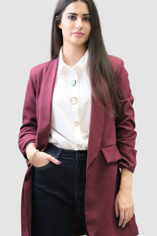 Ženski bordo dugi sako Casey s remenom