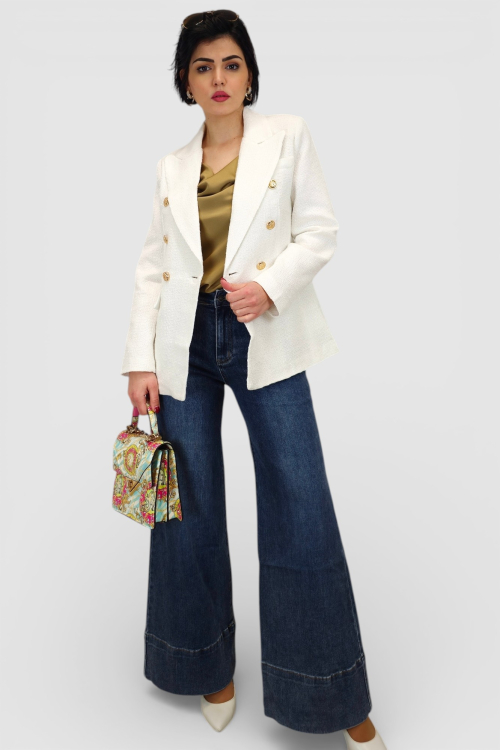 Plave isprane traperice Luna wide leg kroja sa širokim porubom