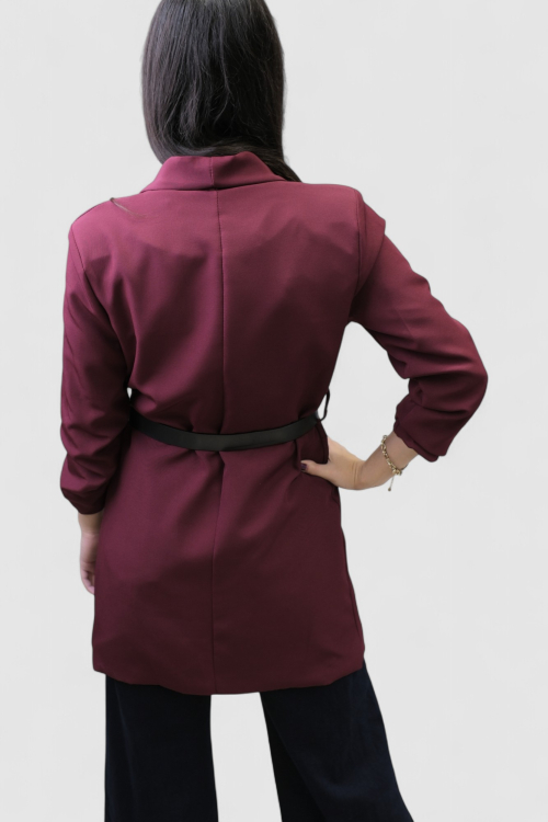 Ženski bordo dugi sako Casey s remenom