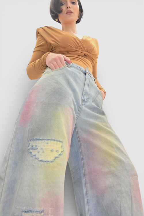 Trendi traperice Lila u baloon kroju sa printom