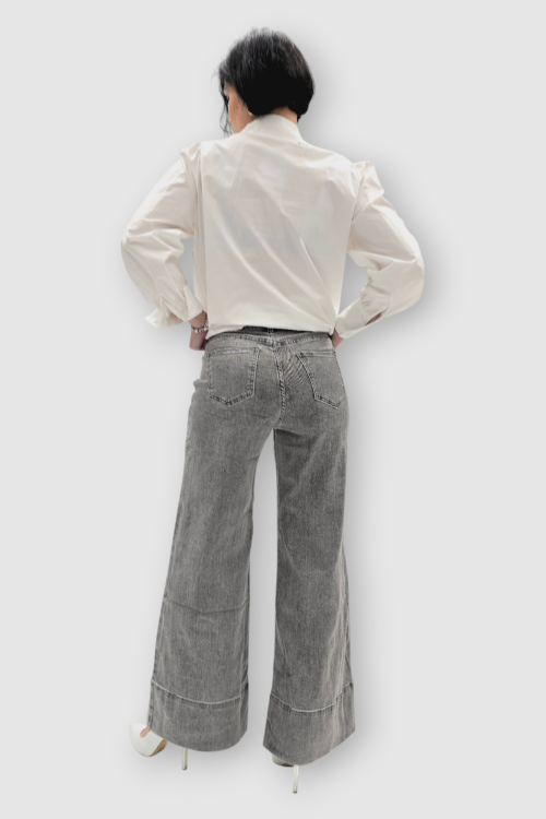 Sive isprane traperice wide leg kroja sa širokim porubom Lisette