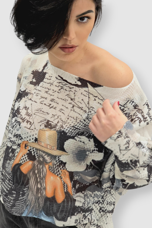 Ženska končana majica dugih rukava Faye sa printom žene