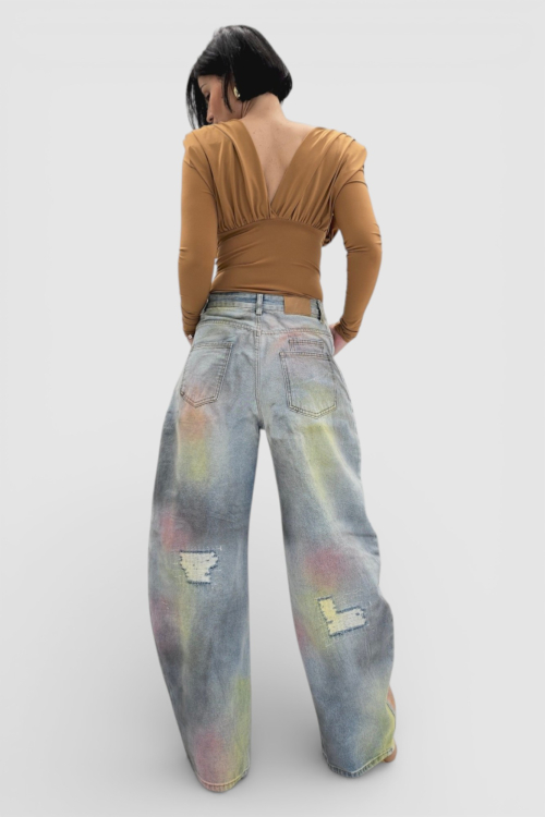 Trendi traperice Lila u baloon kroju sa printom